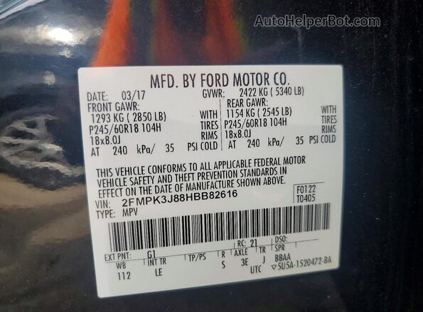 2FMPK3J88HBB82616 2017 FORD EDGE Черный Вид наклейки с VIN-кодом