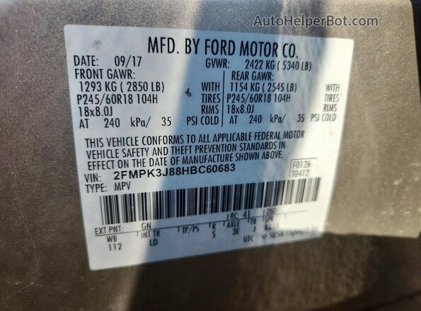 2FMPK3J88HBC60683 2017 FORD EDGE Beige VIN կոդի պիտակի տեսք