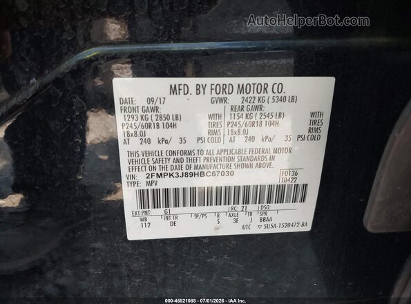 2FMPK3J89HBC67030 2017 FORD EDGE Черный Вид подкапотного пространства