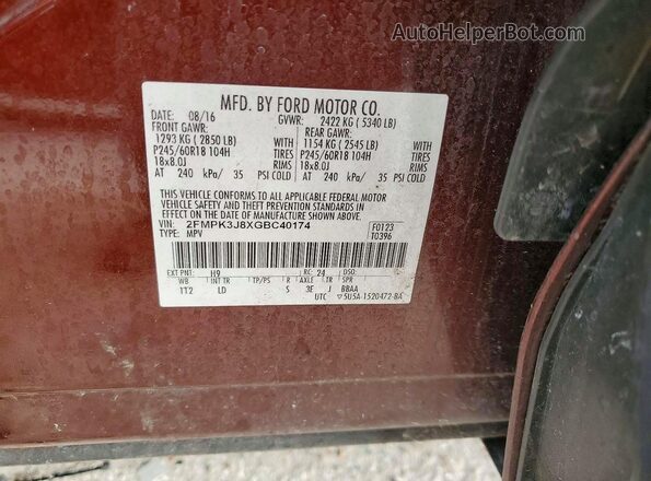 2FMPK3J8XGBC40174 2016 FORD EDGE Maroon VIN կոդի պիտակի տեսք