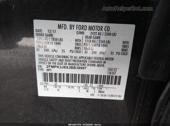 2FMPK3J8XJBB39997 2018 FORD EDGE Gray Engine compartment view