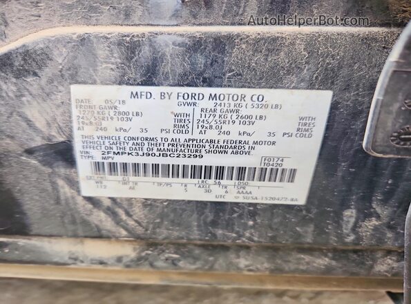 2FMPK3J90JBC23299 2018 FORD EDGE Black Вид наклейки з VIN-кодом