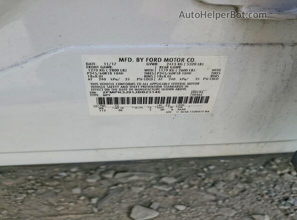 2FMPK3J91JBB23146 2018 FORD EDGE Белый Вид наклейки с VIN-кодом
