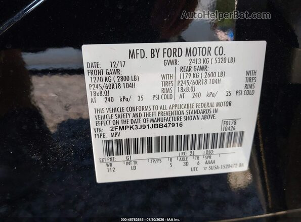 2FMPK3J91JBB47916 2018 FORD EDGE Black Engine compartment view