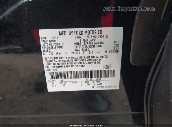 2FMPK3J91JBC18161 2018 FORD EDGE Black Vista del compartimento del motor