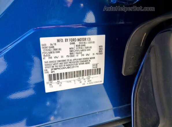 2FMPK3J91JBC25174 2018 FORD EDGE Blue Շարժիչի բաժամունքի տեսք