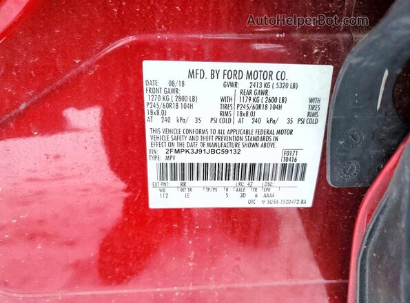 2FMPK3J91JBC59132 2018 FORD EDGE Burgundy Engine compartment view