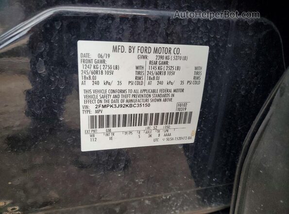 2FMPK3J92KBC35150 2019 FORD EDGE Black ძრავის განყოფილების ხედი