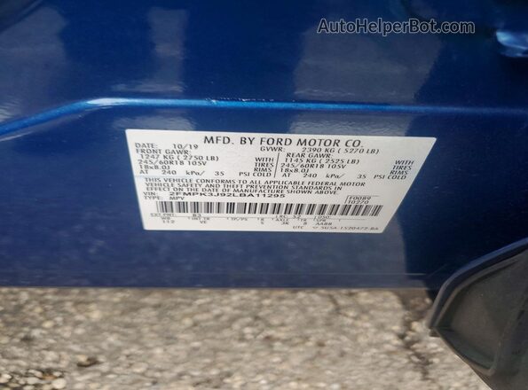 2FMPK3J92LBA11295 2020 FORD EDGE Blue VIN sticker view