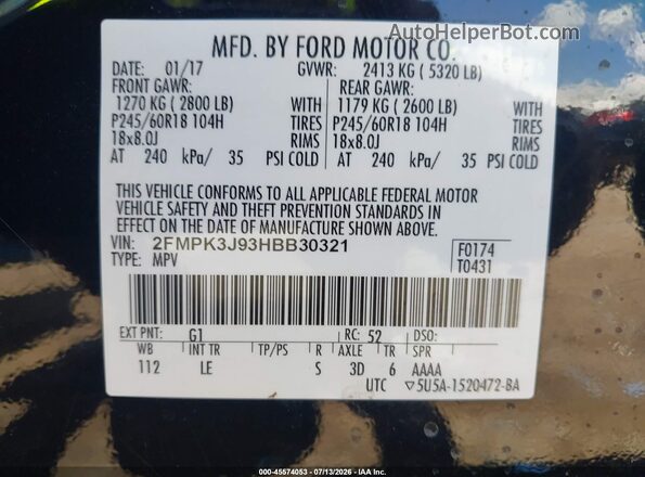 2FMPK3J93HBB30321 2017 FORD EDGE Черный Вид подкапотного пространства