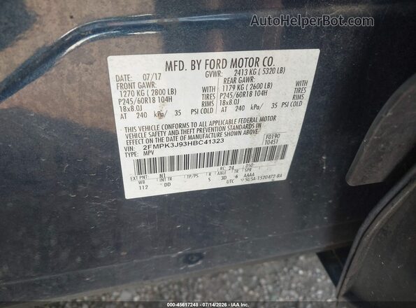 2FMPK3J93HBC41323 2017 FORD EDGE Blue ძრავის განყოფილების ხედი