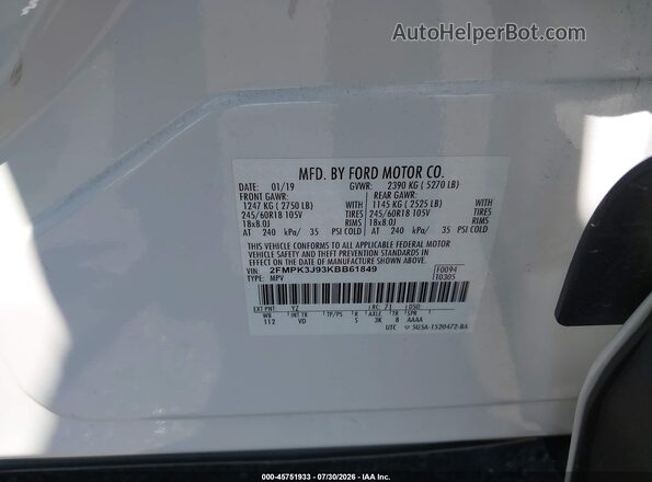 2FMPK3J93KBB61849 2019 FORD EDGE White ძრავის განყოფილების ხედი