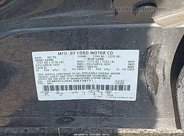 2FMPK3J94LBB13973 2020 FORD EDGE Gray ძრავის განყოფილების ხედი