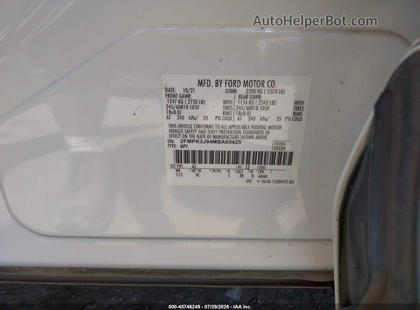 2FMPK3J94MBA65425 2021 FORD EDGE White Вид підкапотного простору