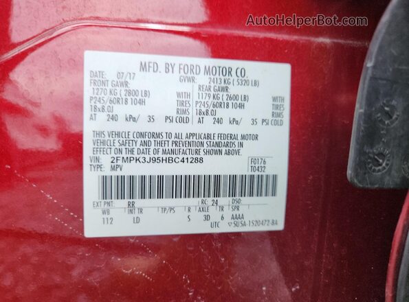 2FMPK3J95HBC41288 2017 FORD EDGE Red VIN sticker view