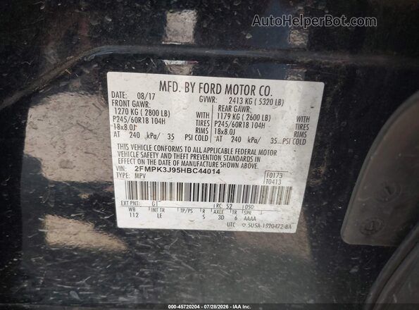 2FMPK3J95HBC44014 2017 FORD EDGE Black Շարժիչի բաժամունքի տեսք