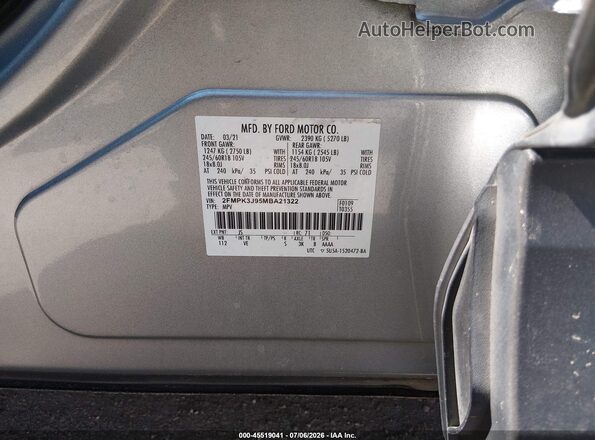 2FMPK3J95MBA21322 2021 FORD EDGE Серебряный Вид подкапотного пространства