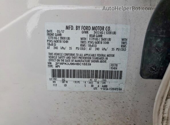 2FMPK3J96HBC15539 2017 FORD EDGE White Widok wnętrza 360 stopni