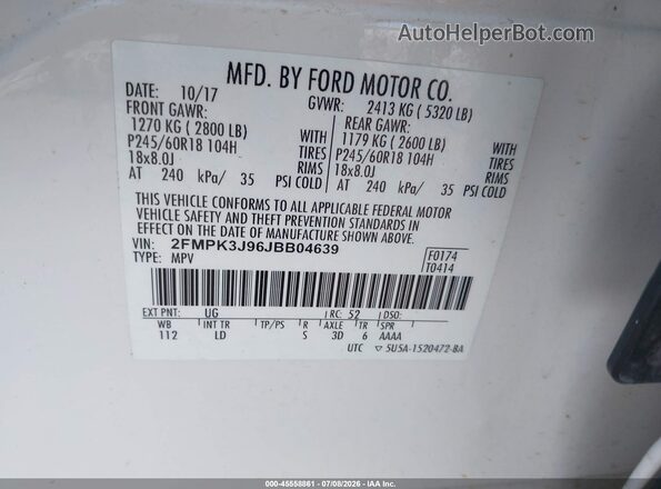 2FMPK3J96JBB04639 2018 FORD EDGE White Widok komory silnika