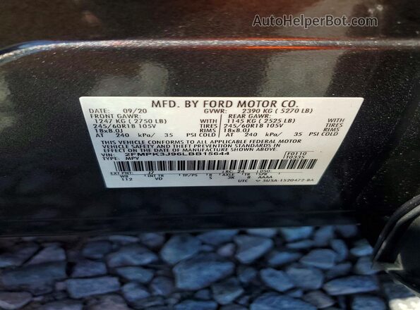 2FMPK3J96LBB15644 2020 FORD EDGE Charcoal Вид наклейки з VIN-кодом