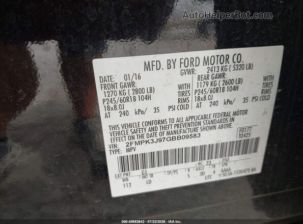 2FMPK3J97GBB09583 2016 FORD EDGE Черный Вид подкапотного пространства