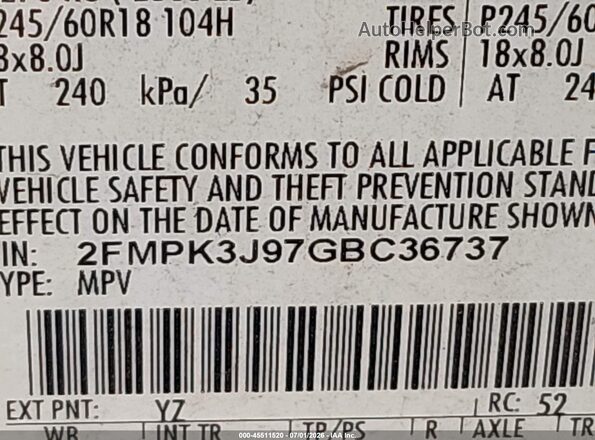 2FMPK3J97GBC36737 2016 FORD EDGE Белый Вид подкапотного пространства