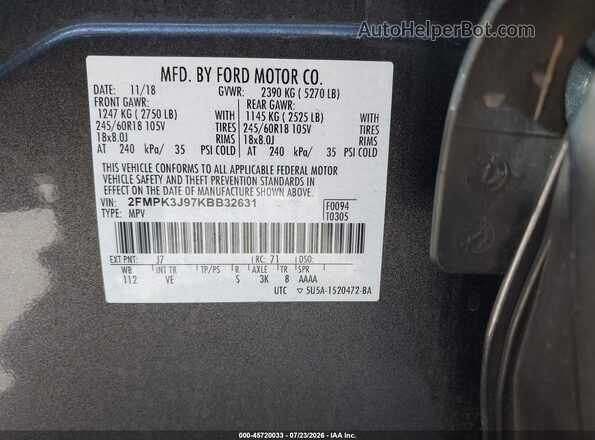 2FMPK3J97KBB32631 2019 FORD EDGE Pewter Вид підкапотного простору