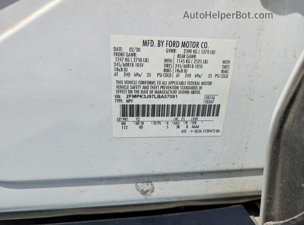 2FMPK3J97LBA57091 2020 FORD EDGE White Սալոնի 360 աստիճան տեսք