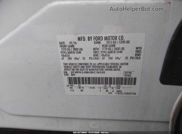 2FMPK3J98GBC16335 2016 FORD EDGE Белый Вид подкапотного пространства
