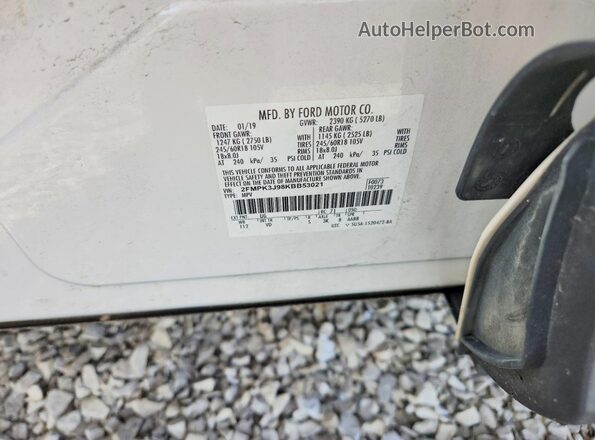 2FMPK3J98KBB53021 2019 FORD EDGE White VIN sticker view