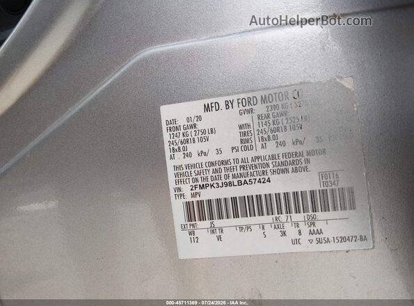 2FMPK3J98LBA57424 2020 FORD EDGE Silver Widok komory silnika