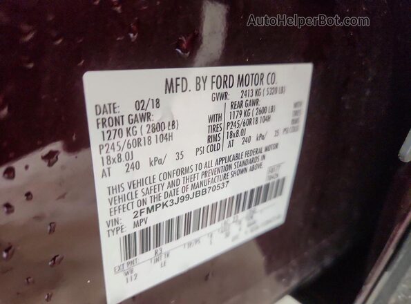 2FMPK3J99JBB70537 2018 FORD EDGE Burgundy Engine compartment view