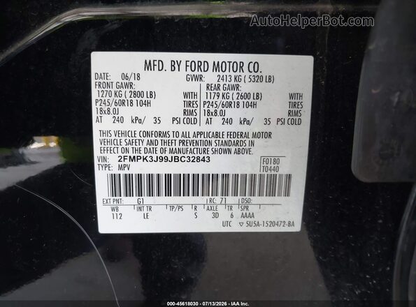 2FMPK3J99JBC32843 2018 FORD EDGE Black Engine compartment view