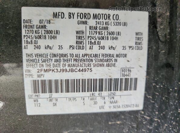 2FMPK3J99JBC44975 2018 FORD EDGE Gray Widok naklejki z numerem VIN