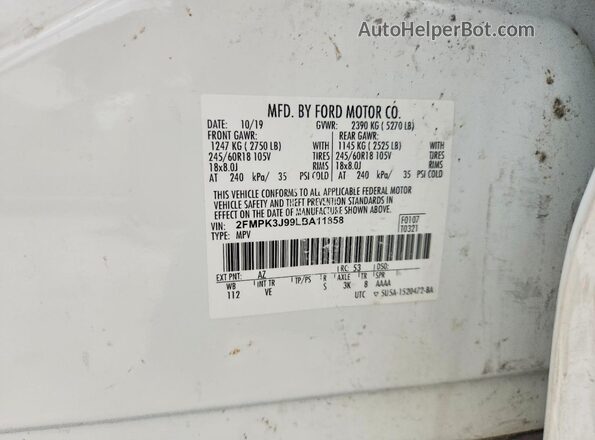 2FMPK3J99LBA11858 2020 FORD EDGE White VIN կոդի պիտակի տեսք