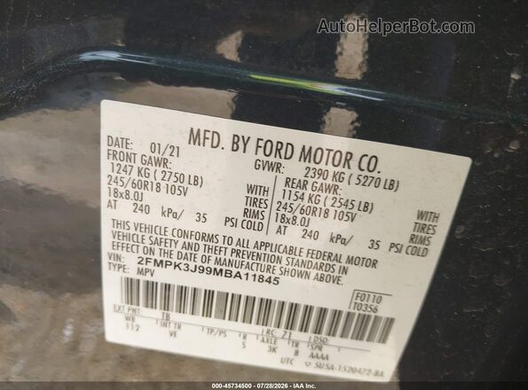 2FMPK3J99MBA11845 2021 FORD EDGE Gray Engine compartment view