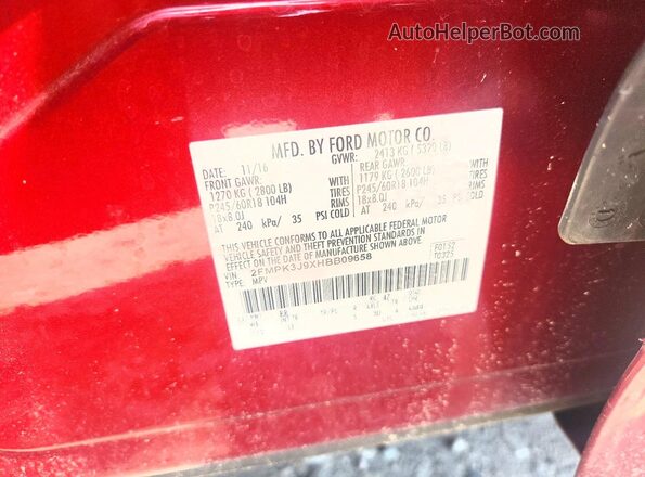 2FMPK3J9XHBB09658 2017 FORD EDGE Red Вид наклейки з VIN-кодом