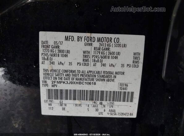2FMPK3J9XHBC10618 2017 FORD EDGE Black Vista del compartimento del motor