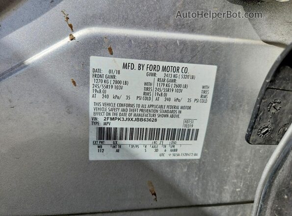 2FMPK3J9XJBB63628 2018 FORD EDGE Silver Vista de la etiqueta del VIN
