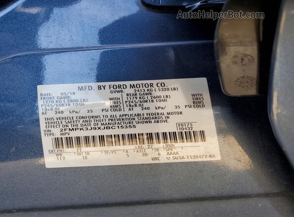 2FMPK3J9XJBC15355 2018 FORD EDGE Blue Widok naklejki z numerem VIN