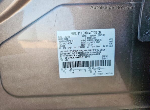 2FMPK3J9XKBB19310 2019 FORD EDGE Tan Vista de la etiqueta del VIN