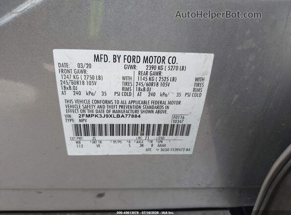 2FMPK3J9XLBA77884 2020 FORD EDGE Silver Widok komory silnika
