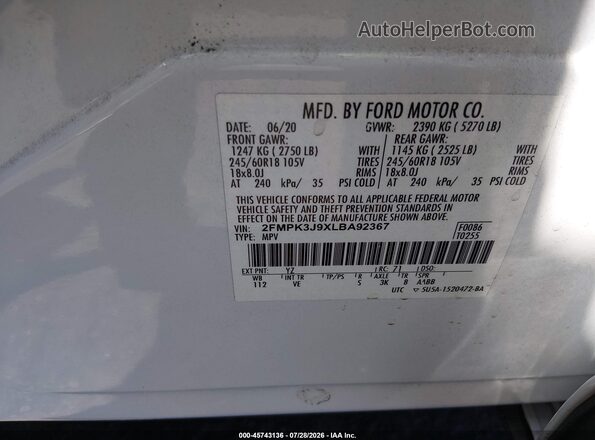 2FMPK3J9XLBA92367 2020 FORD EDGE White Widok komory silnika