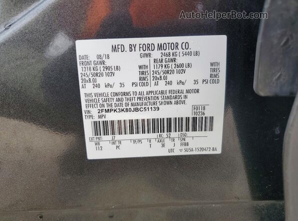 2FMPK3K80JBC51139 2018 FORD EDGE Gray Vista interior de 360 grados