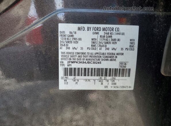 2FMPK3K84JBC30245 2018 FORD EDGE Silver VIN կոդի պիտակի տեսք
