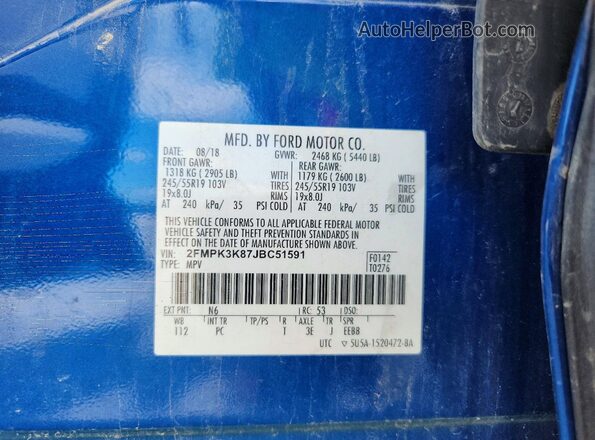 2FMPK3K87JBC51591 2018 FORD EDGE Синий Вид подкапотного пространства