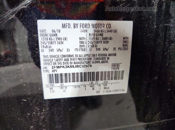 2FMPK3K89JBC32976 2018 FORD EDGE Black VIN կոդի պիտակի տեսք