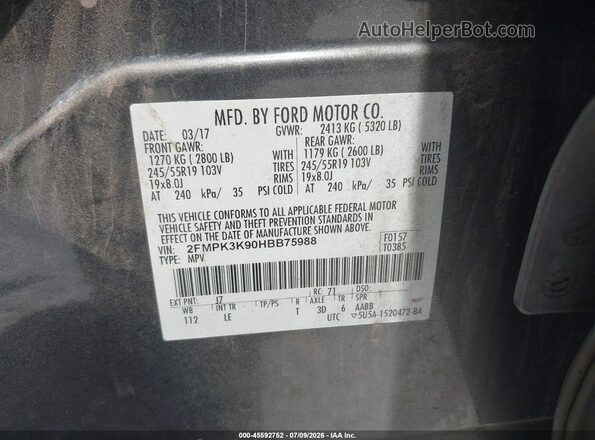 2FMPK3K90HBB75988 2017 FORD EDGE Gray Widok komory silnika