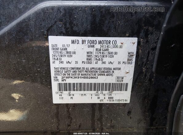 2FMPK3K91HBB28663 2017 FORD EDGE Gray Engine compartment view