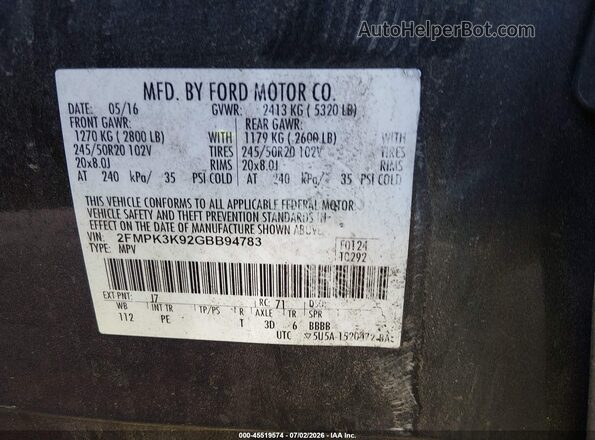 2FMPK3K92GBB94783 2016 FORD EDGE Gray Շարժիչի բաժամունքի տեսք